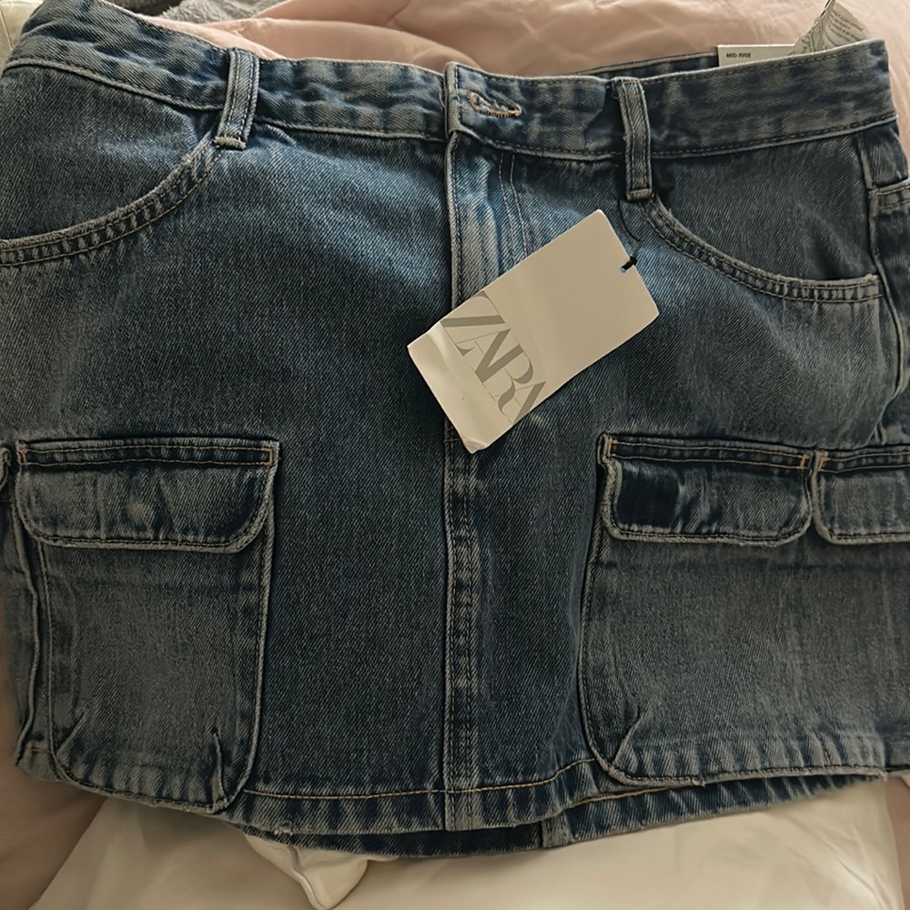 Zara Denim Mini Cargo Skirt